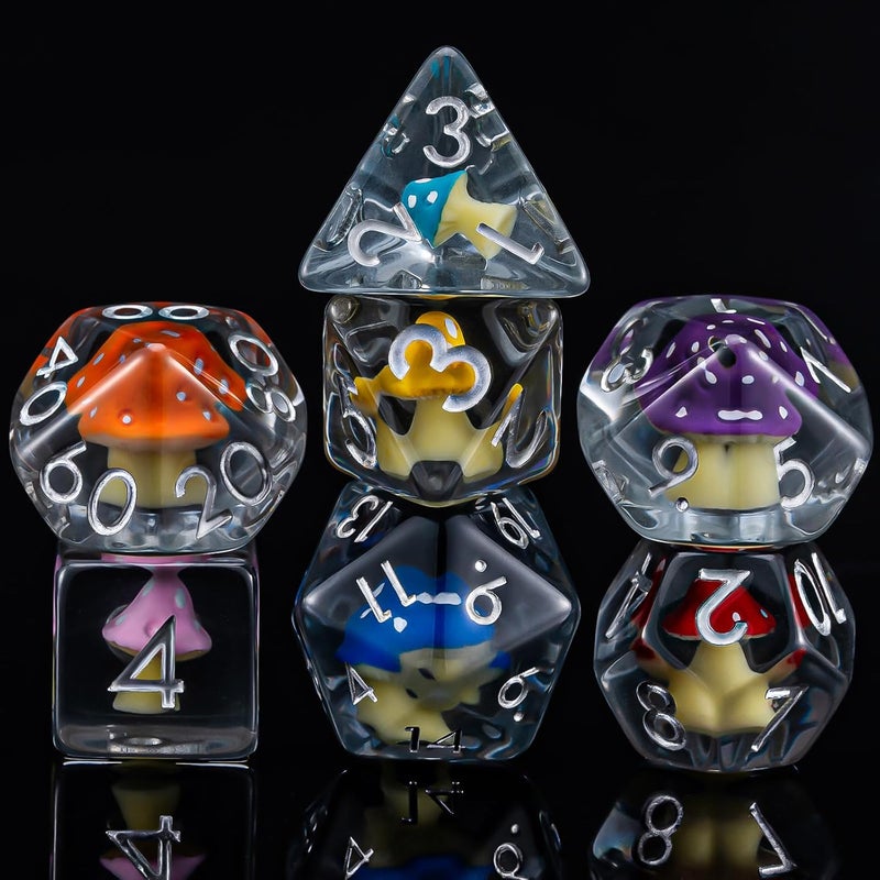 weyano Resin Mushroom D&D Dice Set, Polyhedral Dice 7pcs (D4, D6, D8, D10, D12, D20, D%) for Dungeons and Dragons, RPG, MTG Role Playing Games - Image 5